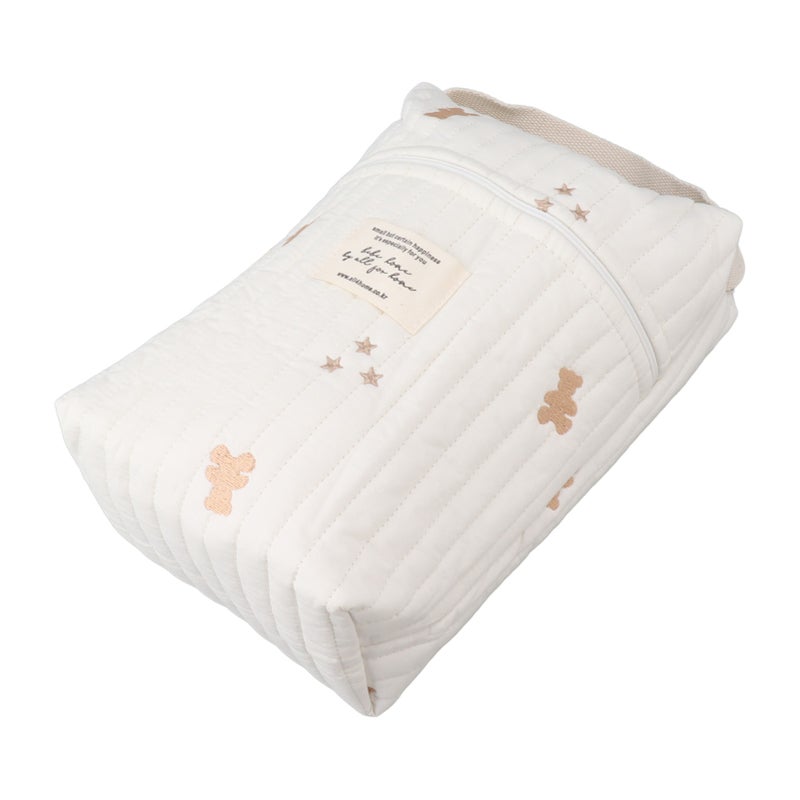 Cute Quilting Embroidered Pattern Diapers Bag Cotton Baby Stroller Zipper Bag for Bottle Wipes Pacifier Bear - Image 4