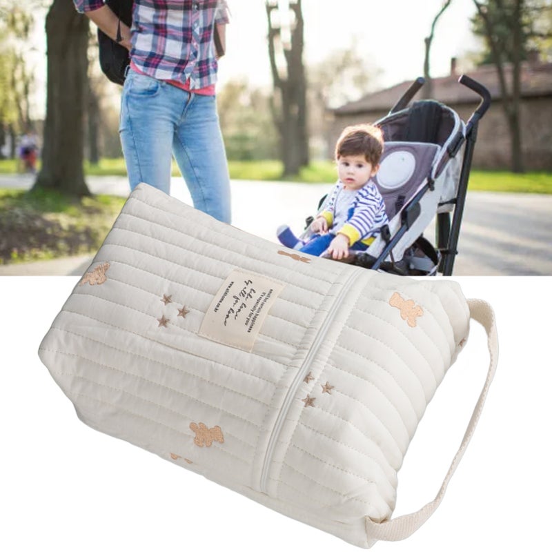 Cute Quilting Embroidered Pattern Diapers Bag Cotton Baby Stroller Zipper Bag for Bottle Wipes Pacifier Bear - Image 5