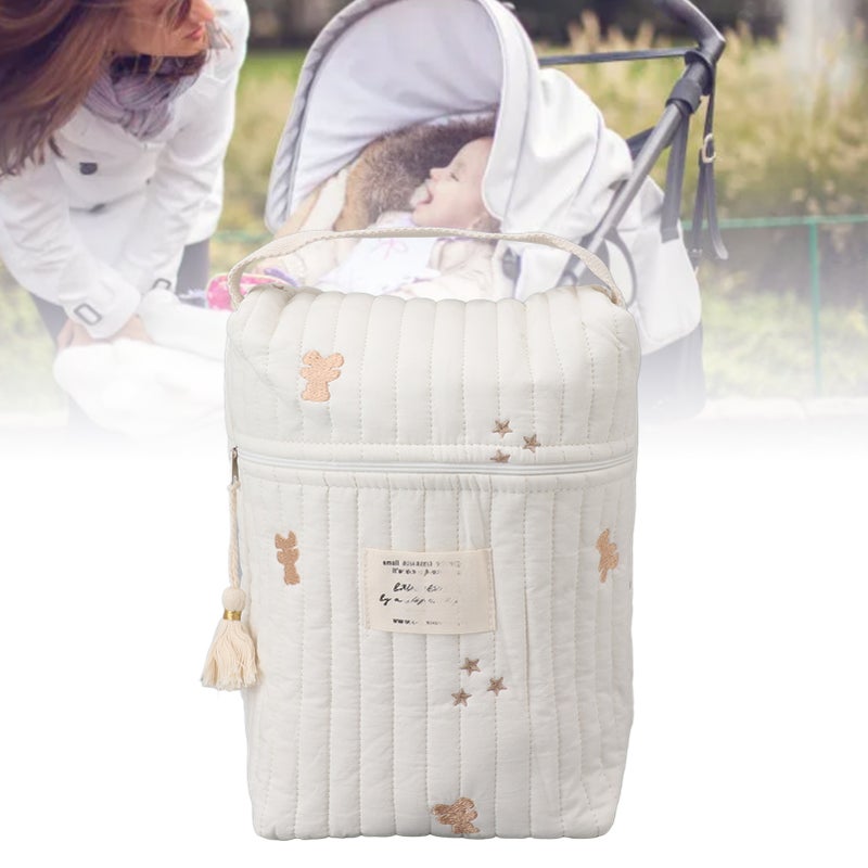 Cute Quilting Embroidered Pattern Diapers Bag Cotton Baby Stroller Zipper Bag for Bottle Wipes Pacifier Bear - Image 1