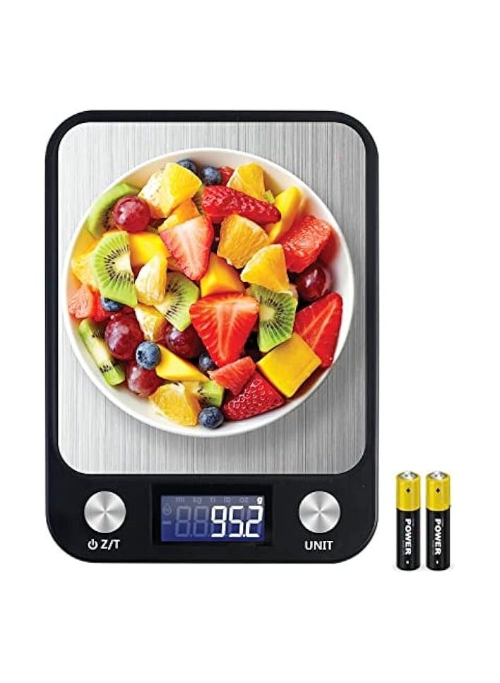 PROMASS Digital Kitchen Scale Multifunction Food Scale, Touch Button, Ultra Slim with Large LCD Display, 11lb/5kg, 22lb/5kg, Stainless Steel (Batteries Included) (10000g/1g) - Image 1