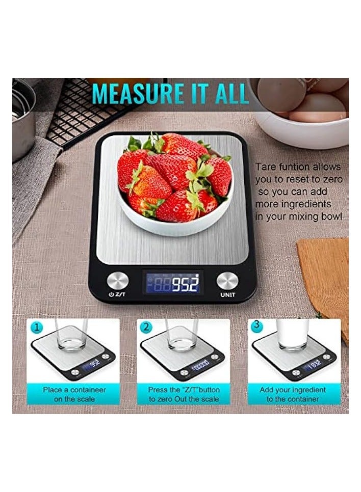 PROMASS Digital Kitchen Scale Multifunction Food Scale, Touch Button, Ultra Slim with Large LCD Display, 11lb/5kg, 22lb/5kg, Stainless Steel (Batteries Included) (10000g/1g) - Image 3