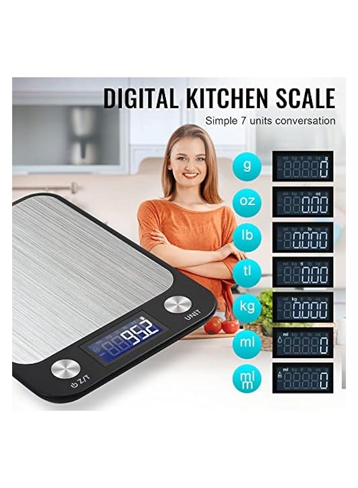 PROMASS Digital Kitchen Scale Multifunction Food Scale, Touch Button, Ultra Slim with Large LCD Display, 11lb/5kg, 22lb/5kg, Stainless Steel (Batteries Included) (10000g/1g) - Image 4