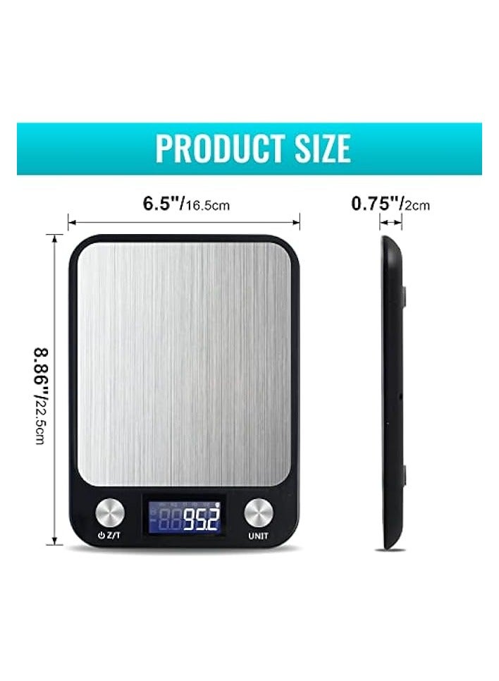 PROMASS Digital Kitchen Scale Multifunction Food Scale, Touch Button, Ultra Slim with Large LCD Display, 11lb/5kg, 22lb/5kg, Stainless Steel (Batteries Included) (10000g/1g) - Image 5