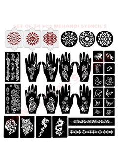 ivana's Ivana's Set of 34 Pcs Reusable Mehandi Stencils for Hands, Wrist, Body, Back, Neck, Face Combo Pack Stencils for Women, Girls And Kids, Easy To Use In Just 4 Steps Indian Design Collection, A2091  - Image 1