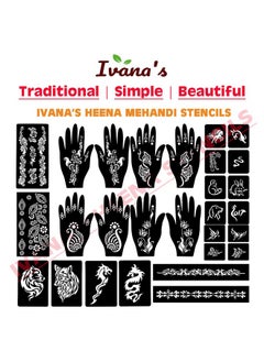 ivana's Ivana's Set of 34 Pcs Reusable Mehandi Stencils for Hands, Wrist, Body, Back, Neck, Face Combo Pack Stencils for Women, Girls And Kids, Easy To Use In Just 4 Steps Indian Design Collection, A2091  - Image 5