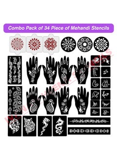 ivana's Ivana's Set of 34 Pcs Reusable Mehandi Stencils for Hands, Wrist, Body, Back, Neck, Face Combo Pack Stencils for Women, Girls And Kids, Easy To Use In Just 4 Steps Indian Design Collection, A2091  - Image 2