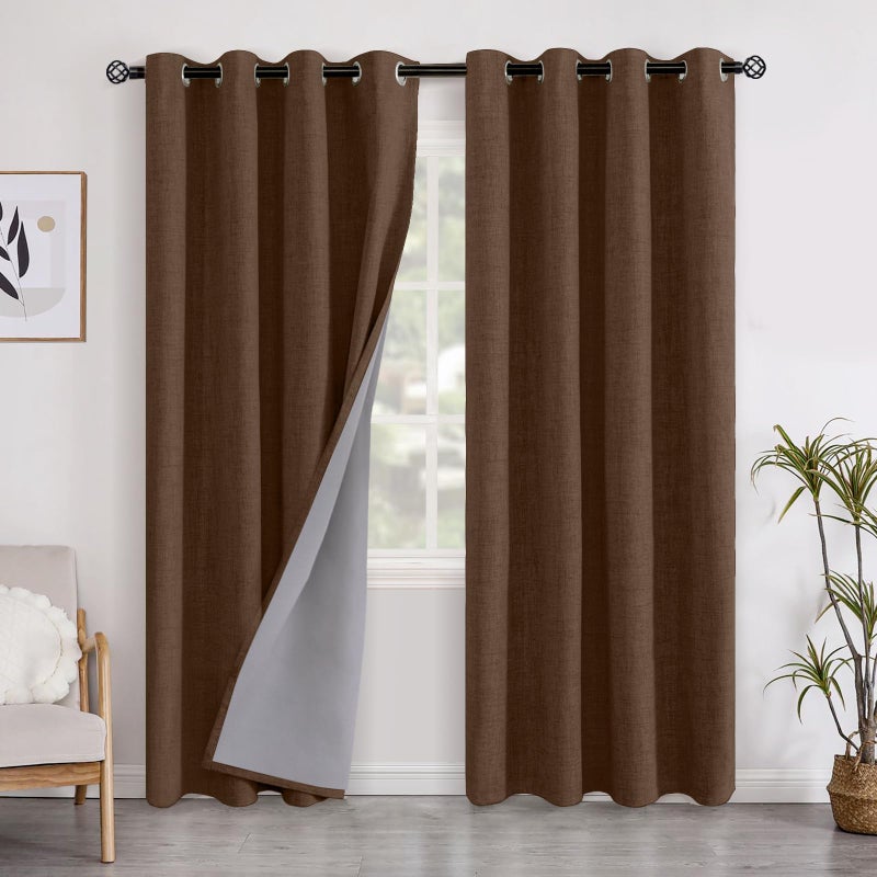 YoungsTex Dark Brown Linen Blackout Curtains 84 Inches Long for Bedroom, Chocolate Thermal Insulated Drapes with Grommet Full Room Darkening Privacy for Living Room, 2 Panels, 52 X 84 Inch - Image 1