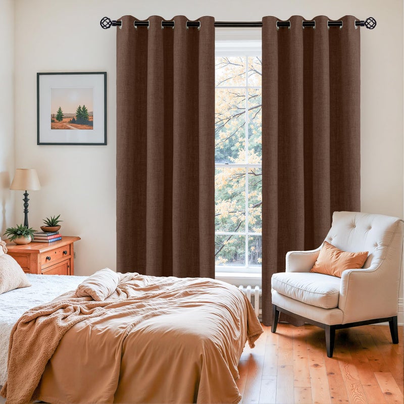 YoungsTex Dark Brown Linen Blackout Curtains 84 Inches Long for Bedroom, Chocolate Thermal Insulated Drapes with Grommet Full Room Darkening Privacy for Living Room, 2 Panels, 52 X 84 Inch - Image 4