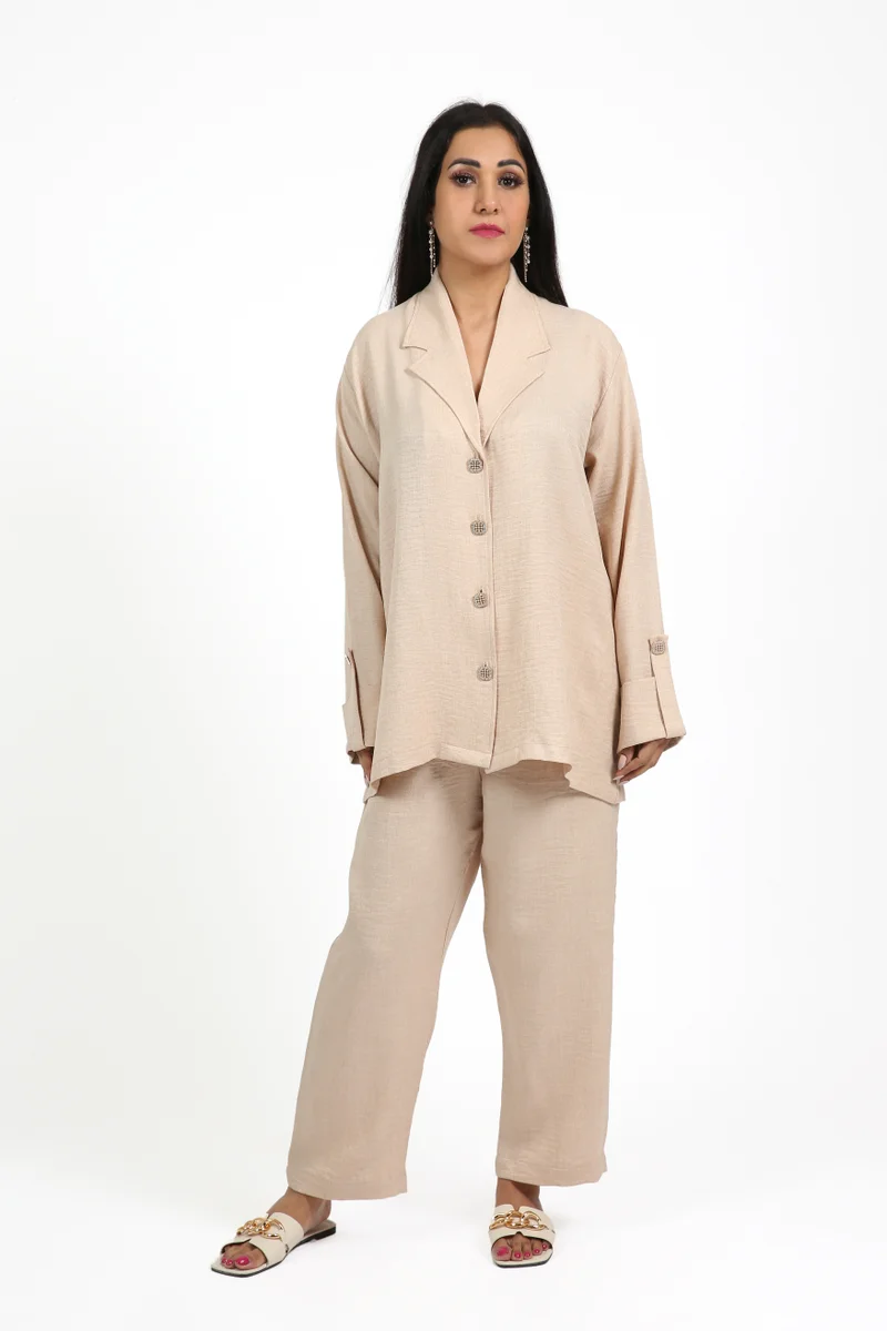 Hamriya Crepe Set with Pearl and Zircon Button Detailing