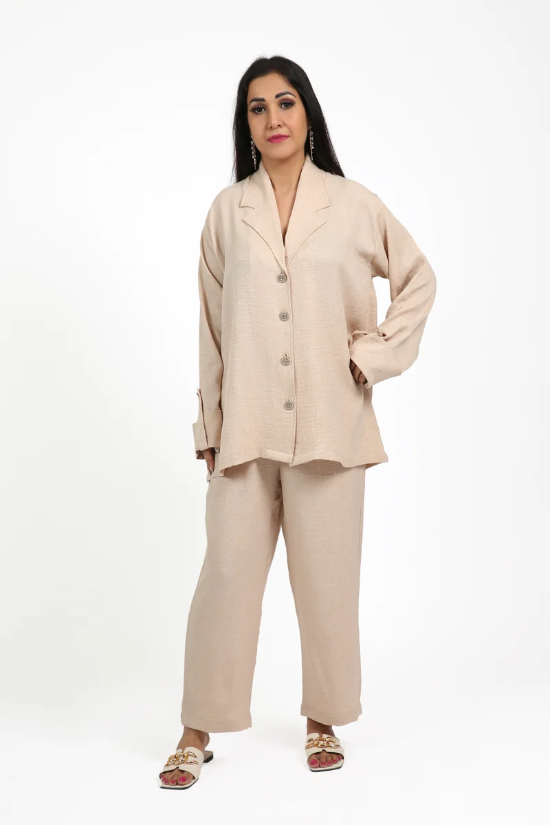 Nikias  Hamriya Crepe Set with Pearl and Zircon Button Detailing for Women | Best Price UAE