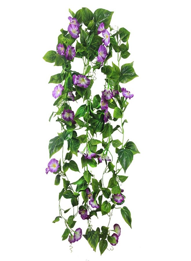 FERIAL Artificial Vines 15Feet Silk Flower Garland for Outdoors Purple Morning Glory Vine Artificial Flowers Hanging Plants Garland Fake Green Plant 2Pcs for Wall Fence Indoor Wedding Banquet Decor - Image 1