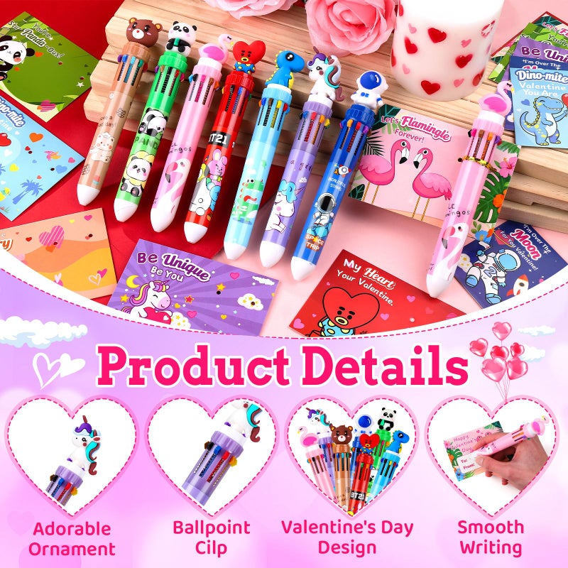 Zenoble 28 Pack Valentines Day Gifts for Kids Classroom Valentine Multicolor Ballpoint Pens with Valentines Cards for Kids School Exchanges 10-in-1 Multicolor Pen Rewards Party Favors for Boys Girls - Image 5