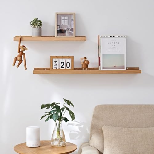 carpentray 32 Inch (Set of 1) U Shape Wooden Floating Shelves, Single Rustic Large Wall Shelf with Ledge for Bathroom Bedroom Kitchen Living Room (Brown) - Image 5