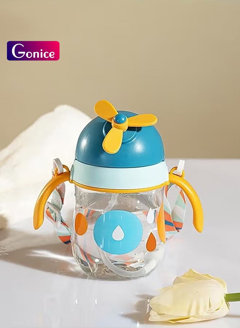 Gonice Baby Straw Bottle Toddler Water Bottle Sippy Cup for Baby 6-12 Months Baby Straw Cup Sipper Bottle for Kids with Handles 300ml (Blue) - Image 1