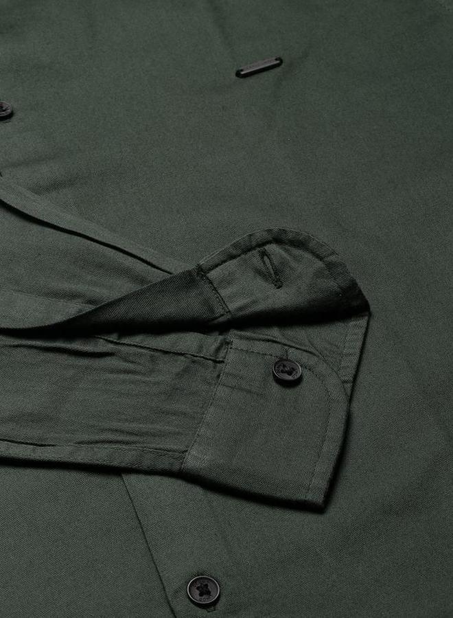 دينيس لينغو قميص رجالي زيتوني بقصة سليم فيت من القطن كاجوال - Image 3