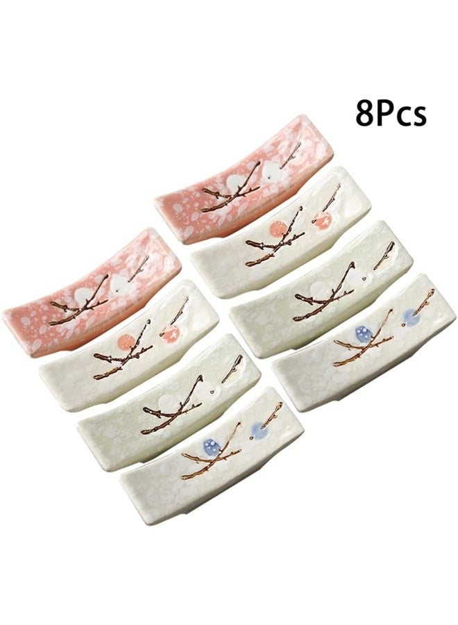 Chopsticks Display Holder 8Pcs Ceramic Chopsticks Rest, Japanese Style Chopsticks Holder Paint Brush Stand Holder Set Spoon Forks Tableware Rest Japanese Chopsticks Holder  - Image 2
