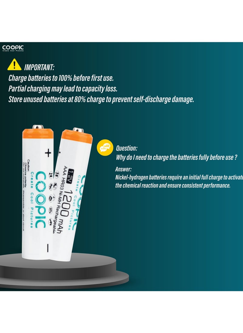 Coopic - COOPIC Create Cool Pictures Rechargeable AAA Batteries, 1200mAh High Capacity Batteries 1.2V HR03 NiMH Low Self Discharge(4pcs) - Image 1