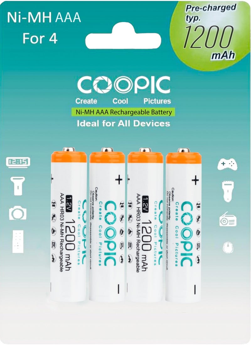 Coopic - COOPIC Create Cool Pictures Rechargeable AAA Batteries, 1200mAh High Capacity Batteries 1.2V HR03 NiMH Low Self Discharge(4pcs) - Image 1