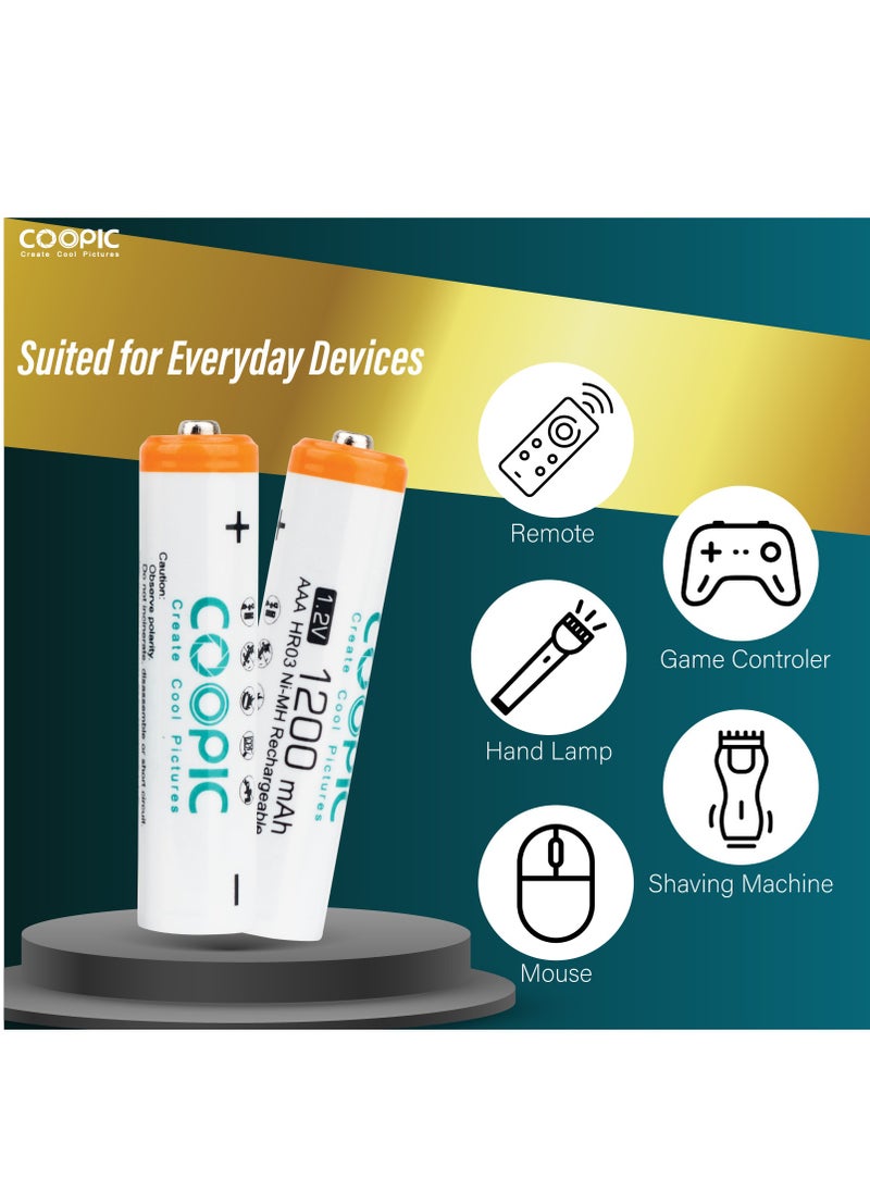 Coopic - COOPIC Create Cool Pictures Rechargeable AAA Batteries, 1200mAh High Capacity Batteries 1.2V HR03 NiMH Low Self Discharge(4pcs) - Image 1