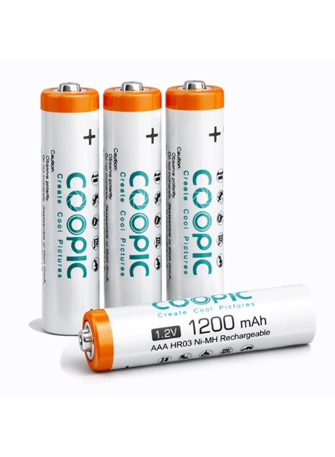 Coopic بطاريات قابلة لإعادة الشحن AAA من COOPIC لإنشاء صور رائعة، سعة عالية 1200mAh 1.2V HR03 NiMH (4 قطع) - Image 1