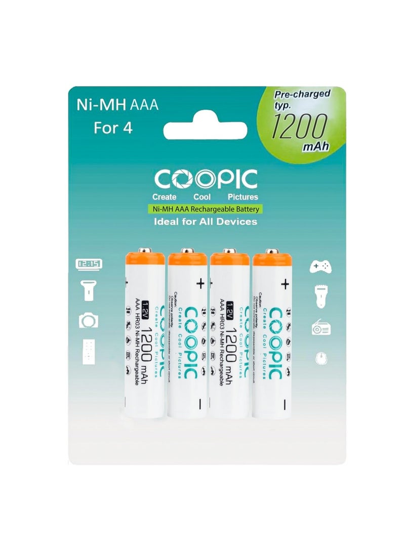 Coopic بطاريات قابلة لإعادة الشحن AAA من COOPIC لإنشاء صور رائعة، سعة عالية 1200mAh 1.2V HR03 NiMH (4 قطع) - Image 2