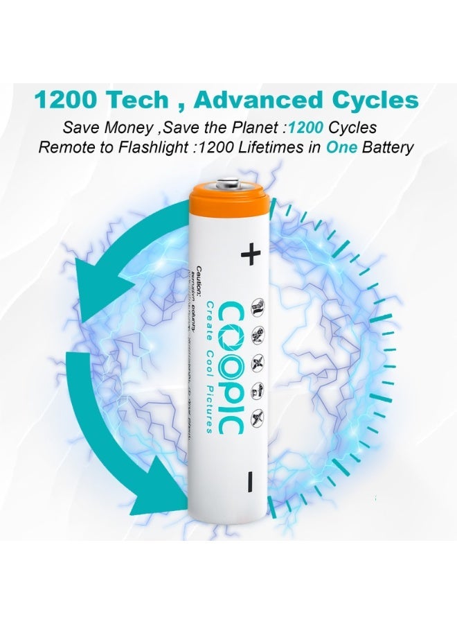 Coopic بطاريات قابلة لإعادة الشحن AAA من COOPIC لإنشاء صور رائعة، سعة عالية 1200mAh 1.2V HR03 NiMH (4 قطع) - Image 4