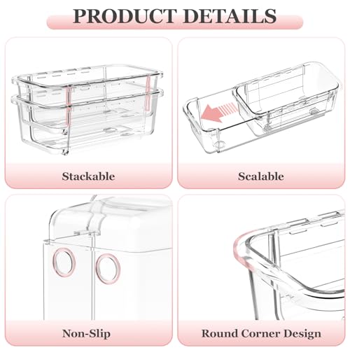 DILIBRA 16 Pcs Clear Extendable Drawer Organizer, Adjustable Drawer Storage 3-Size Desk Drawer Organizer, Plastic Non-Slip Storage Bins for Makeup, Cosmetic, Jewelries, Utensils, Stationery, Dressers - Image 5