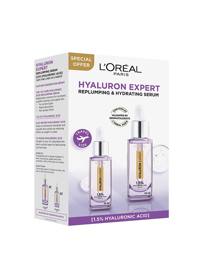 L'OREAL PARIS - Hyaluron Expert Replumping Serum With Hyaluronic Acid - 30ml +15 ml - Image 1