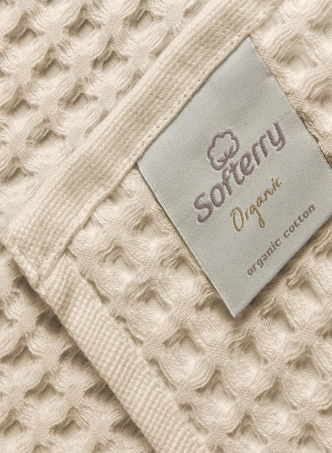 Softerry European Waffle Weave Bath Towel Set of 8-100% Organic Cotton - Quick Dry Lint Free Thin and Absorbent - Fade Resistant - Eco-Friendly (Natural) - Image 5