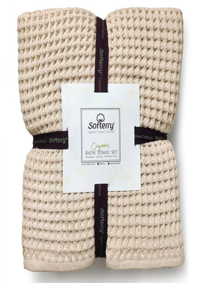 Softerry European Waffle Weave Bath Towel Set of 8-100% Organic Cotton - Quick Dry Lint Free Thin and Absorbent - Fade Resistant - Eco-Friendly (Natural) - Image 4