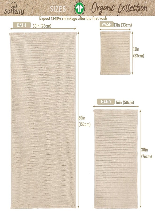 Softerry European Waffle Weave Bath Towel Set of 8-100% Organic Cotton - Quick Dry Lint Free Thin and Absorbent - Fade Resistant - Eco-Friendly (Natural) - Image 3