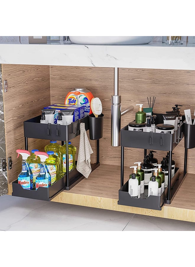 SKY-TOUCH - SKY-TOUCH 1pc Under Sink Shelf Storage Organiser with Sliding Pull Out Drawer,Double Sliding Under Bathroom Cabinet Organization, Kitchen Storage - Image 1