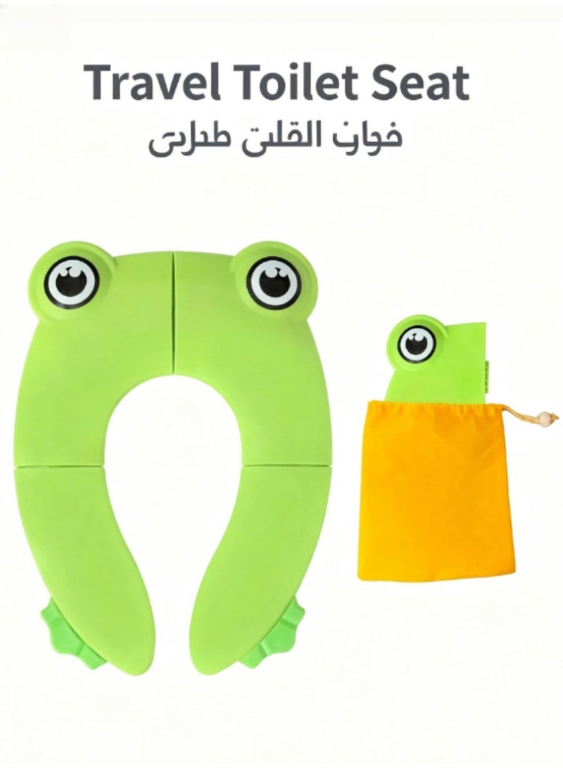 jaexest مقعد تدريب مرحاض سفري قابل للطي – حامل مرحاض محمول غير قابل للانزلاق للأطفال | تصميم ضفدع لطيف مع حقيبة حمل – للاستخدام المنزلي والسفر والخارجي – أخضر - Image 1