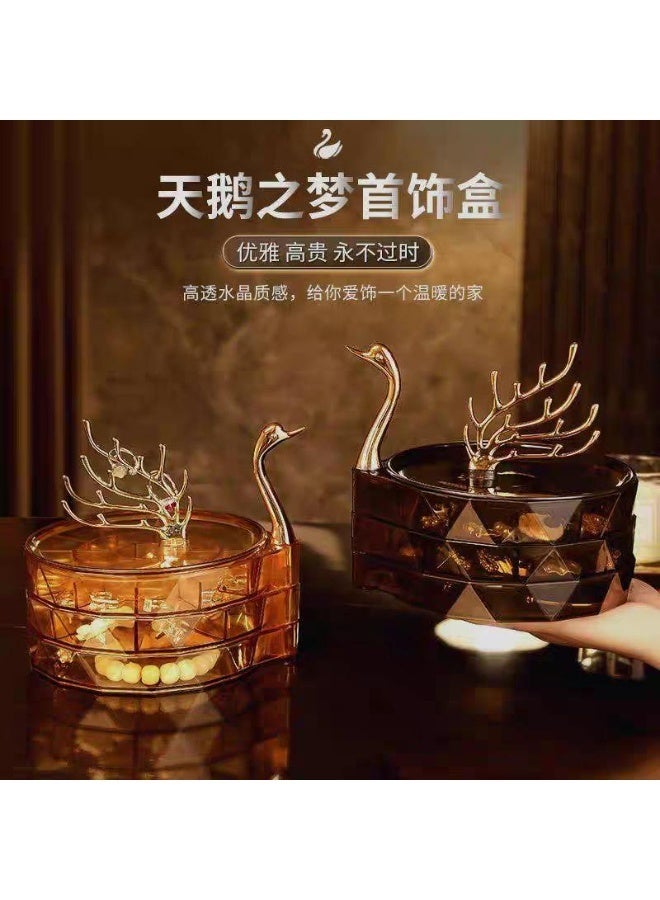 3-Layers Acrylic Swan Shaped Jewelry Box ,Dustproof, Antioxidant, Multi-Layer Compartment, Rotatable, Sensitive,. Lightweight Luxury Pattern - Image 2