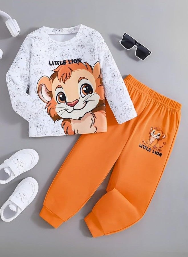 RIZZQ Kids Dress for Boys | Printed Round Neck Full Sleeve T-shirt and Pant Clothing Set for Baby Boys-White (White, 3-4 Y) - Image 3