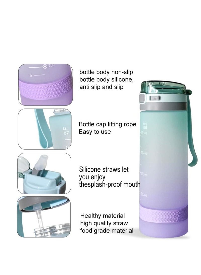 Excefore Sports Water Bottles Cup for Kids, Drinking Bottle Cups 16oz, BPA-Free Leak-Proof with Water Inspirational Tick Marks, Suitable for Travel Sports Gym(Pink-Blue) - Image 2