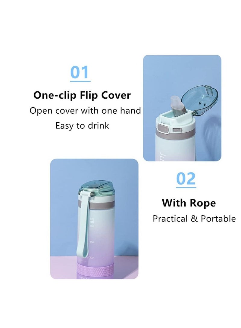 Excefore Sports Water Bottles Cup for Kids, Drinking Bottle Cups 16oz, BPA-Free Leak-Proof with Water Inspirational Tick Marks, Suitable for Travel Sports Gym(Pink-Blue) - Image 3