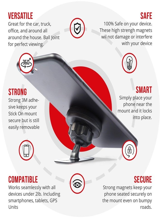 Tackform Magnetic Phone Holder [Tack Mount ] V.2.0 w/N52 Magnets [ for Car, Kitchen, Bedside, Bathroom ] Stick On Dash Mount with Authentic 3M Sticky Adhesive, for Phones, Tablets, and GPS Units - Image 2