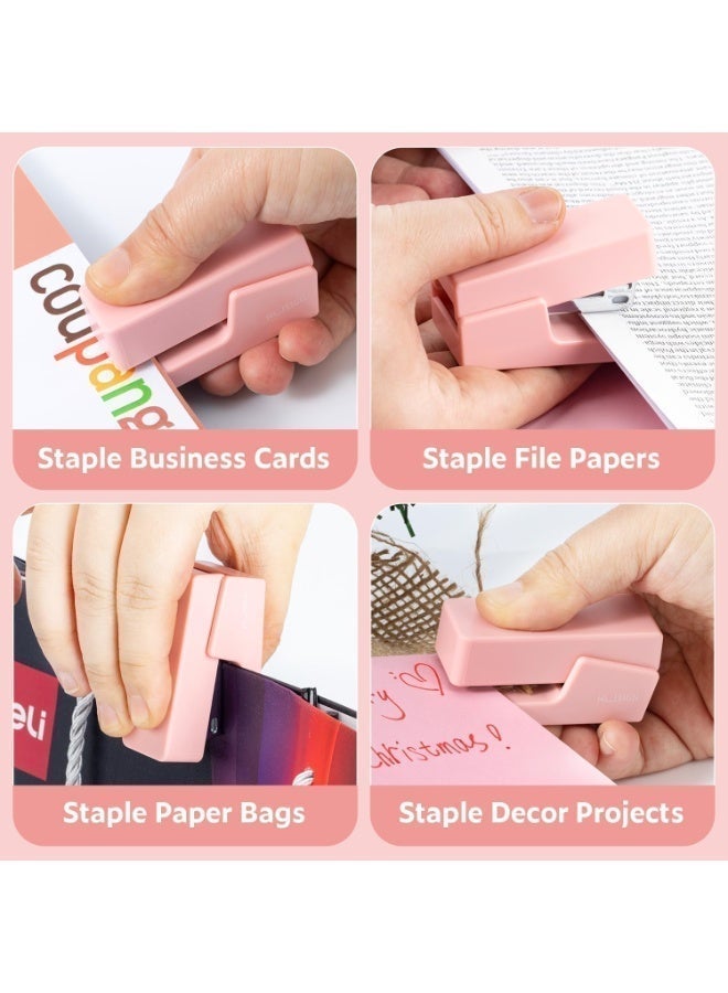 Deli Mini StaplerMini Stapler with 640 Standard Staples, 12 Sheet Capacity Desktop Stapler for Student, Office,Pink - Image 5