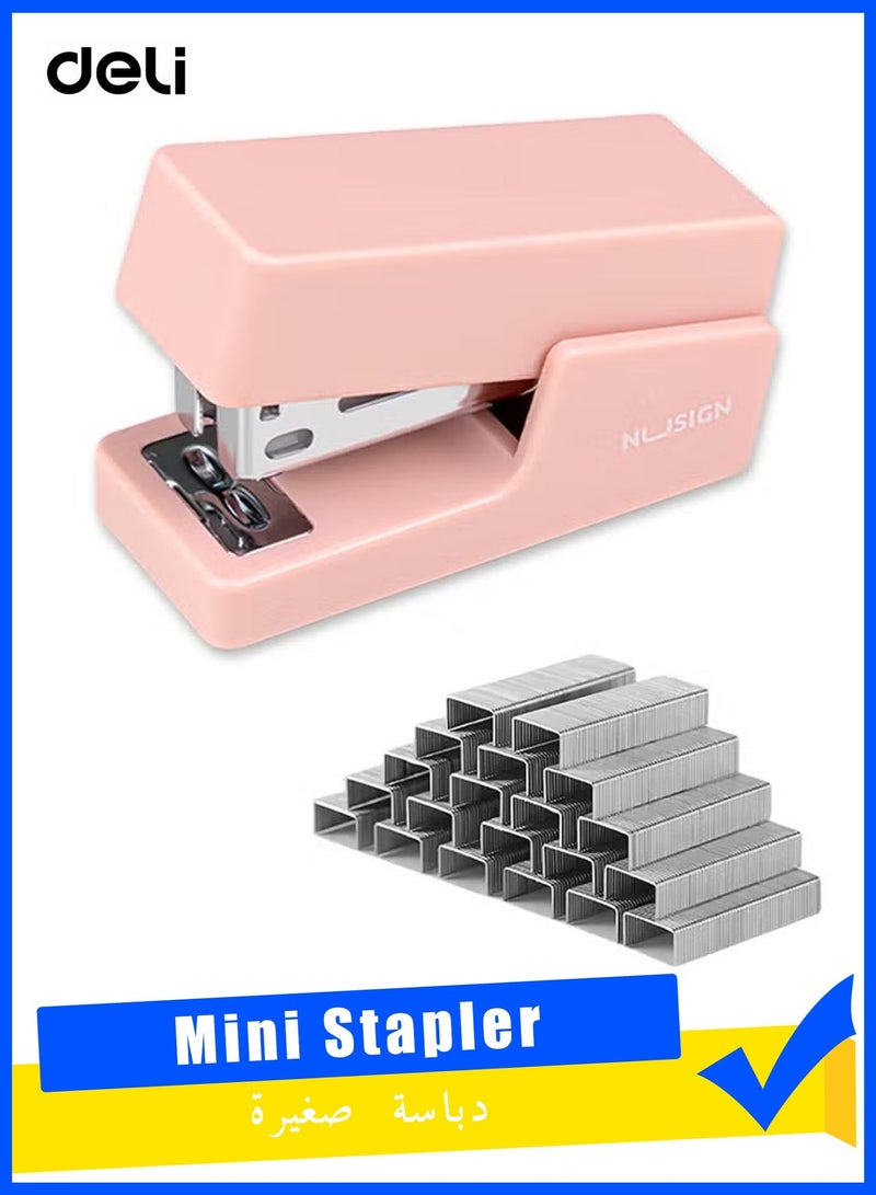 Deli Mini StaplerMini Stapler with 640 Standard Staples, 12 Sheet Capacity Desktop Stapler for Student, Office,Pink - Image 1