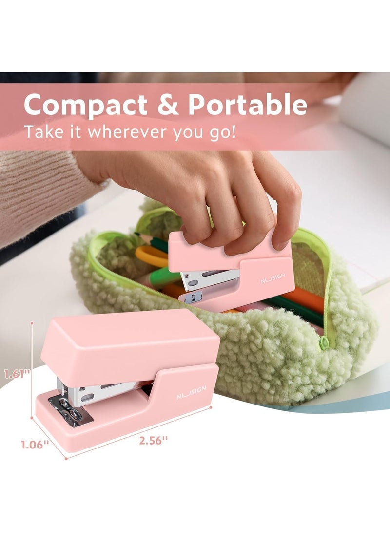 Deli Mini StaplerMini Stapler with 640 Standard Staples, 12 Sheet Capacity Desktop Stapler for Student, Office,Pink - Image 4