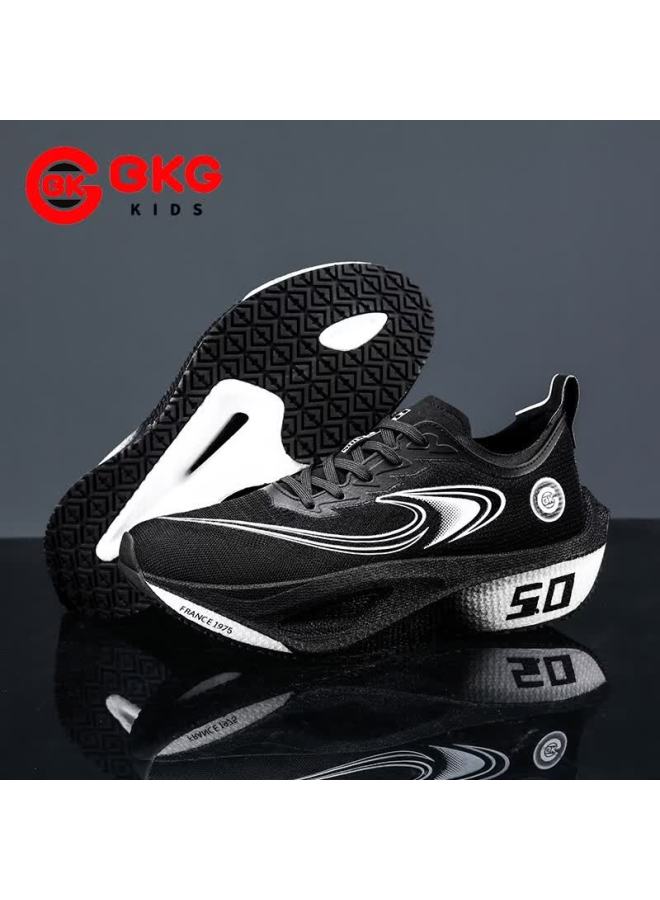 Bkg Middle School Student Running Shoes Jifeng 5.0 Training Shoes Spring Autumn Popcorn Carbon Plate Shoes Zyq25730 Black White Size 38 - Image 1