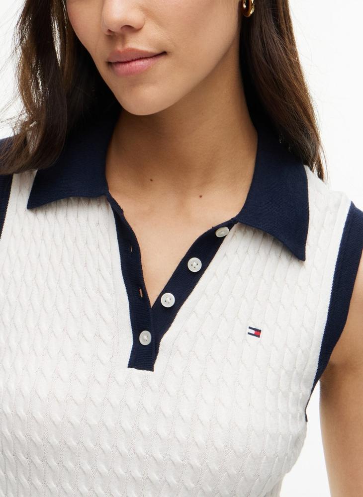 TOMMY HILFIGER Cable Knit Slim Sleeveless Polo Jumper - Image 3