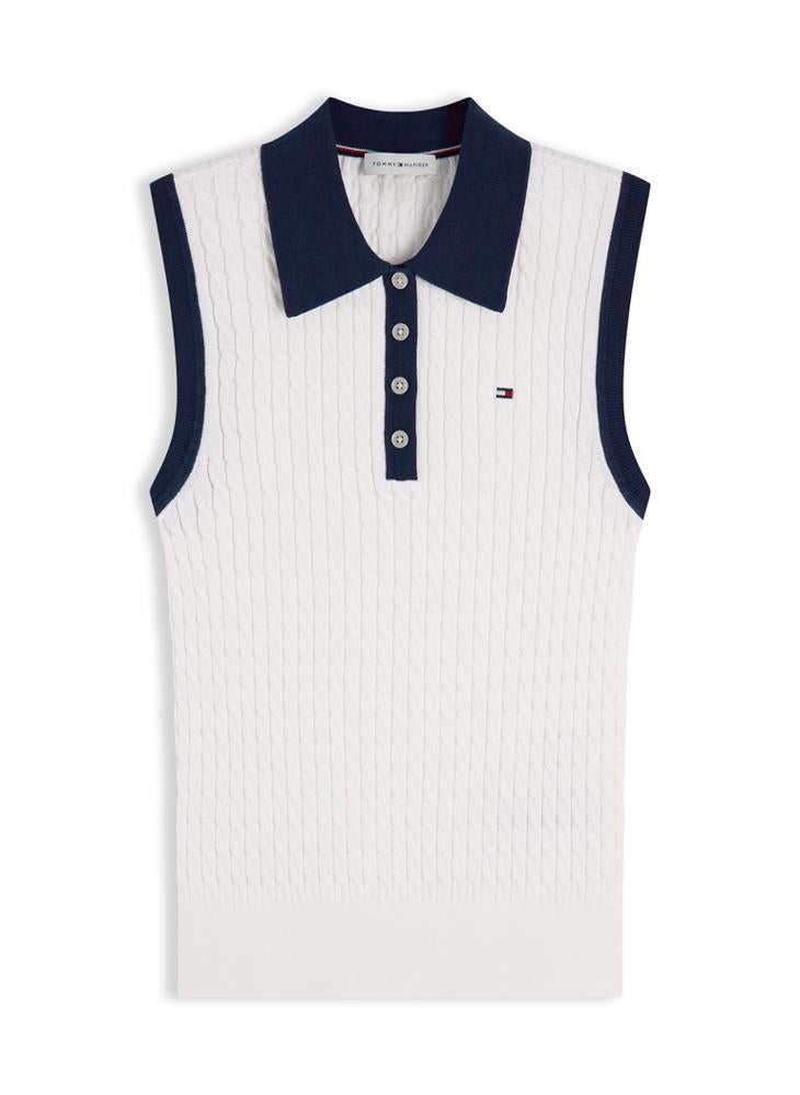 TOMMY HILFIGER Cable Knit Slim Sleeveless Polo Jumper - Image 5
