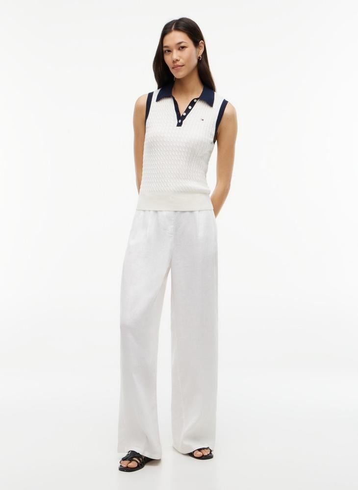 TOMMY HILFIGER Cable Knit Slim Sleeveless Polo Jumper - Image 4