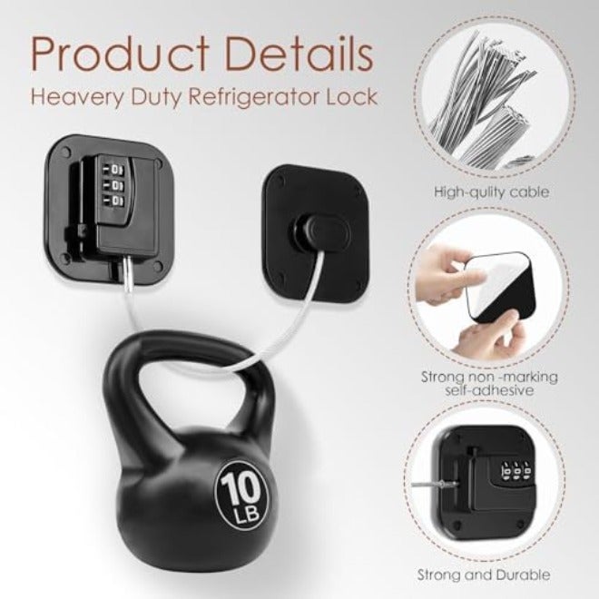 2 Pack Universal Door Lock, Combination Lock for Cabinets, Drawers, Refrigerators & Most Doors, Heavy Duty, No Drill Easy Install  (Black) - Image 5