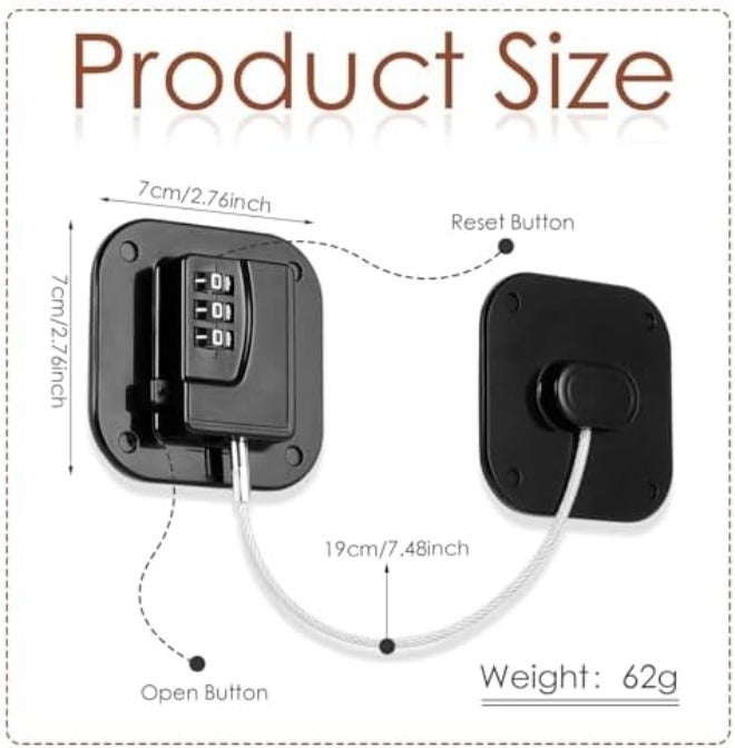 2 Pack Universal Door Lock, Combination Lock for Cabinets, Drawers, Refrigerators & Most Doors, Heavy Duty, No Drill Easy Install  (Black) - Image 4