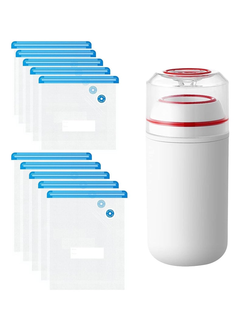 Portable Handheld Vacuum Sealer Machine - Battery-Powered Cordless Food Saver, Includes 10 PCS Reusable Sous Vide Bags for Food Storage - Image 1