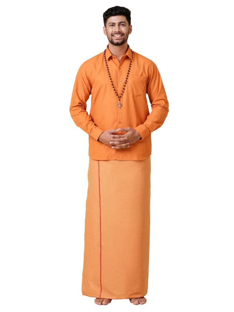 RAMRAJ COTTON قميص قطني كامل الأكمام للرجال من رامراج مع دهوتي (كافي; 42) - Image 1