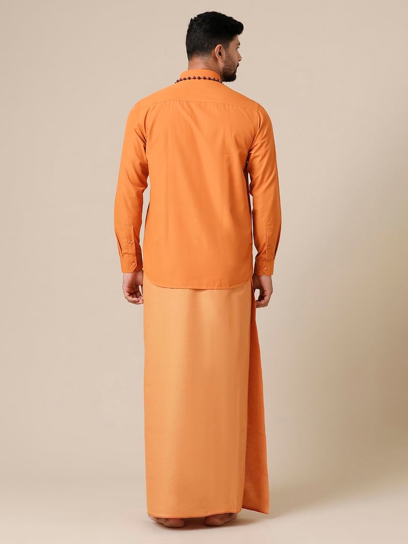 RAMRAJ COTTON قميص قطني كامل الأكمام للرجال من رامراج مع دهوتي (كافي; 42) - Image 3
